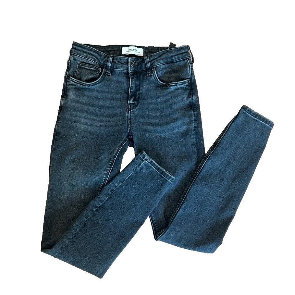 ZARA Woman 24" Black Faded Distress Denim Skinny Ankle Grunge Goth Jeans